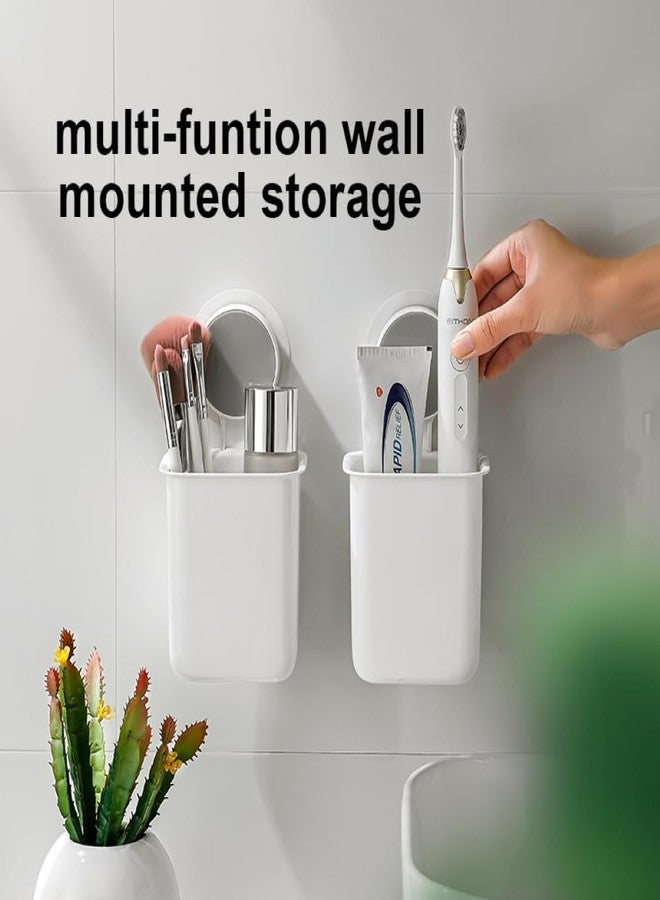 Leawall Drill-Free Removable Wall Mounted Toothbrush Holder with Strong Self-Adhesive Hook Sticker - Toothpaste, Razor, Shaver & Make Up Brushes Organizer - Kitchen & Bathroom Wall Storage (2 Pcs) - Image 4